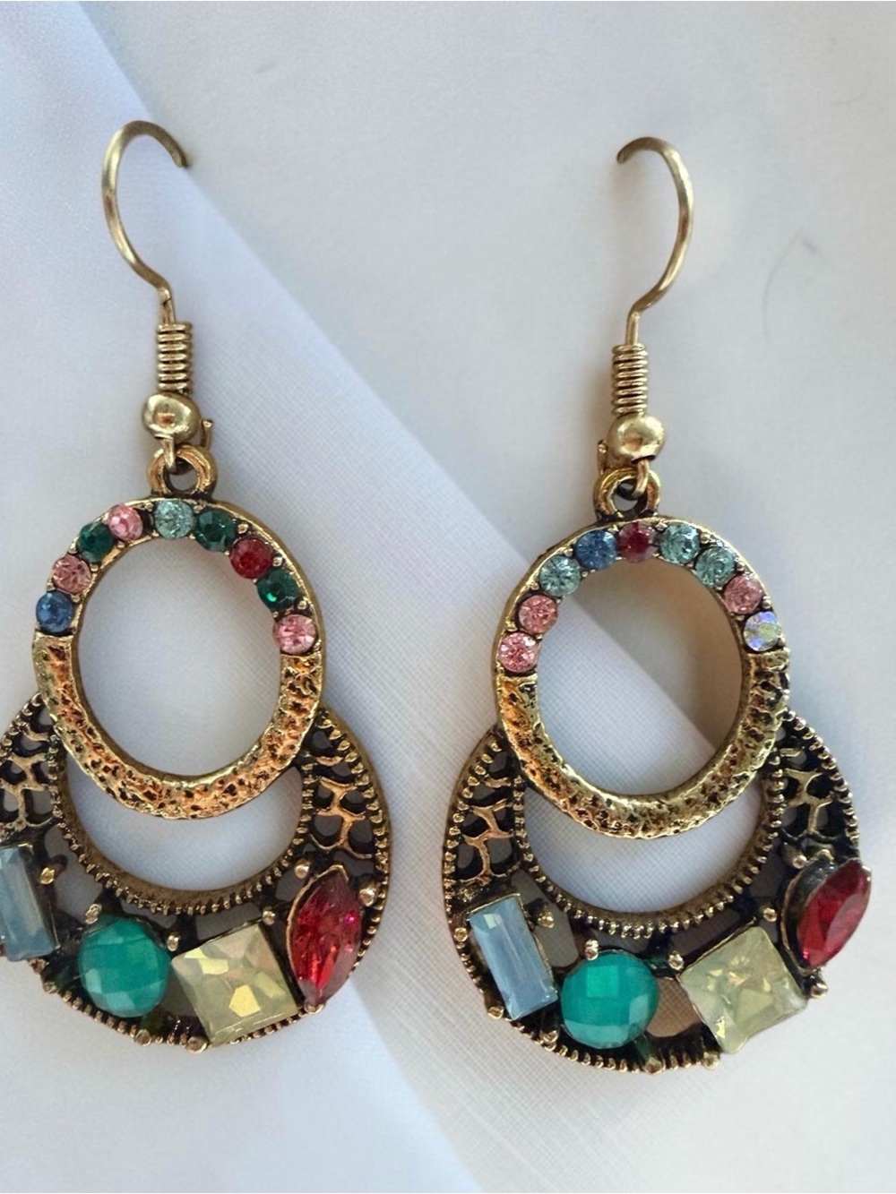 Gold-Tone Multicolor Gemstone Drop Earrings